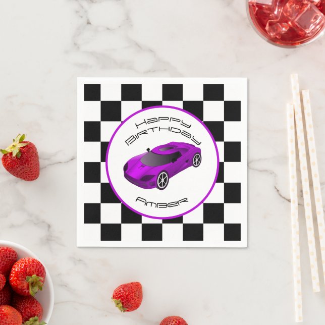 Purple Race Car | Custom Birthday Party Napkin (Insitu)