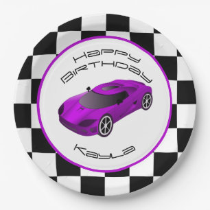 Purple Race Car   Custom Birthday Party Paper Plate