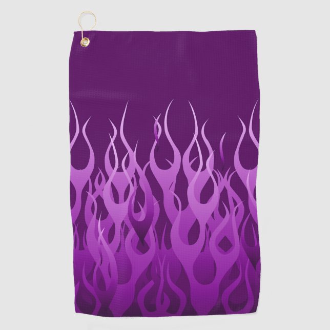 Purple Racing Flames Decor on a Golf Towel (Front)
