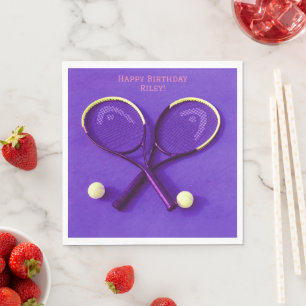 Purple Rackets and Balls Birthday Tennis Party Napkin
