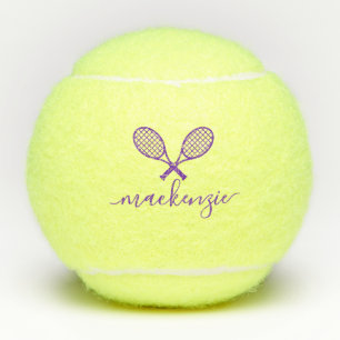 Purple Racquets with Name Personalised  Tennis Balls