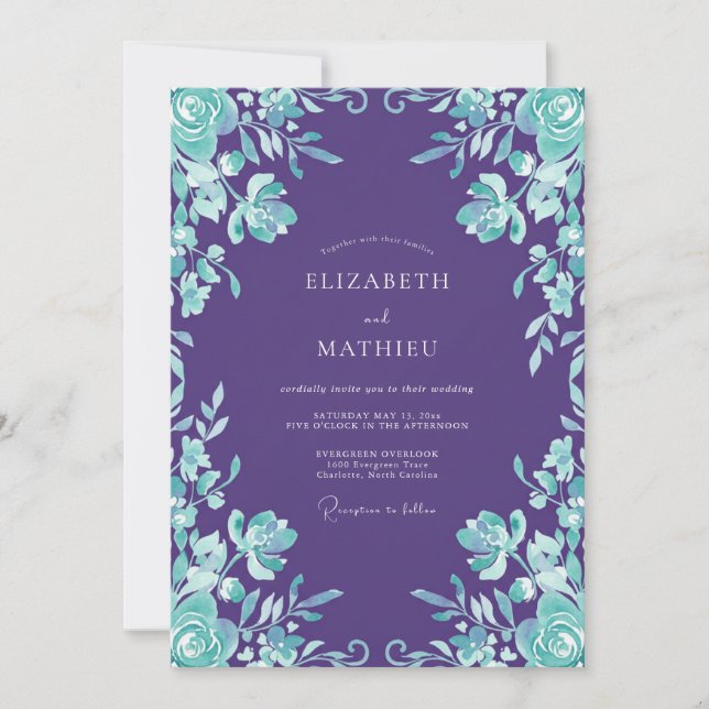 Purple Radiant Bohemian Wedding Invitation (Front)
