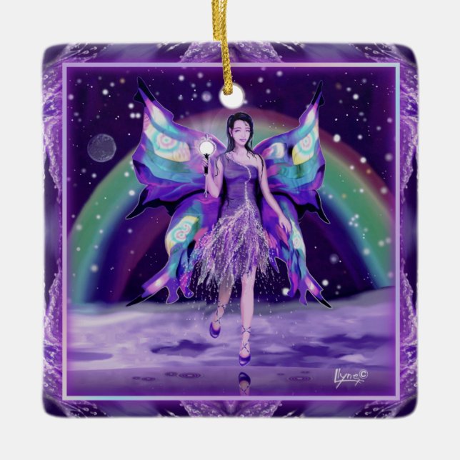 Purple rain Fairy Ceramic Ornament (Front)