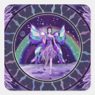 Purple rain fairy classic round sticker