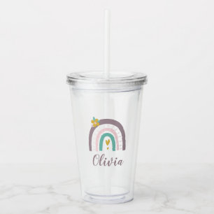 Purple Rainbow and Flower personalised Acrylic Tumbler