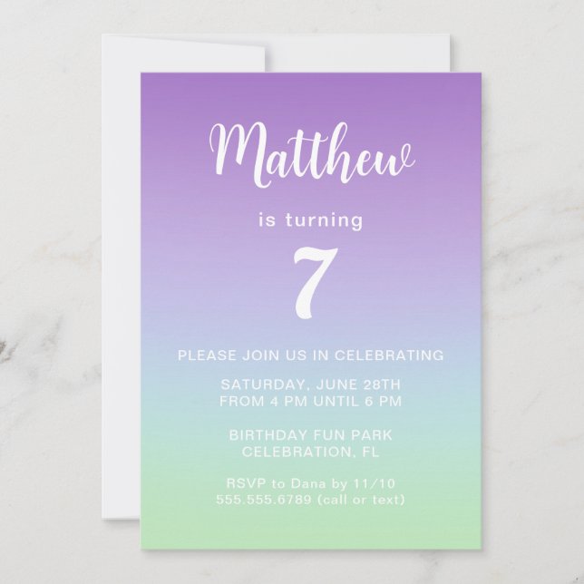 Purple Rainbow Boys Birthday Invitation (Front)