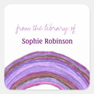 Purple rainbow custom bookplates square sticker