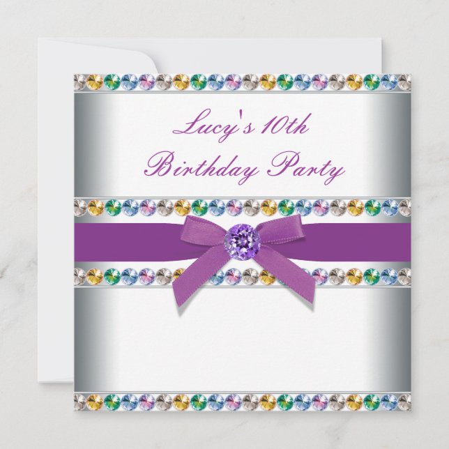Purple Rainbow Girls Birthday Party Invitation (Front)