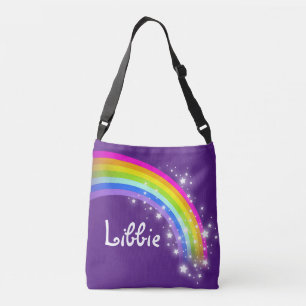 Purple rainbow girls name tote bag