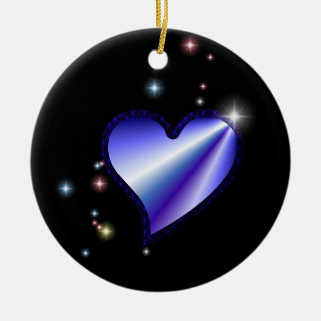 Purple Rainbow Heart with Stars Ceramic Tree Decoration (Front)