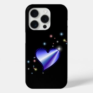 Purple Rainbow Heart with Stars on black iPhone 15 Pro Case