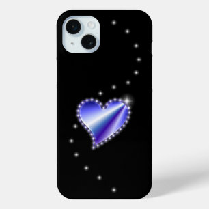 Purple Rainbow Heart with Stars on black iPhone 15 Mini Case
