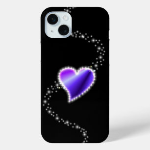 Purple Rainbow Heart with Stars on black iPhone 15 Mini Case
