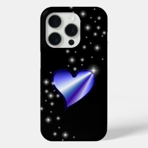 Purple Rainbow Heart with Stars on black iPhone 15 Pro Case