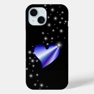 Purple Rainbow Heart with Stars on black iPhone 15 Case