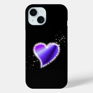 Purple Rainbow Heart with Stars on black iPhone 15 Case
