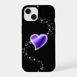 Purple Rainbow Heart with Stars on black iPhone 15 Case