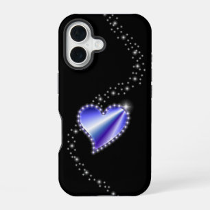 Purple Rainbow Heart with Stars on black iPhone 16 Case
