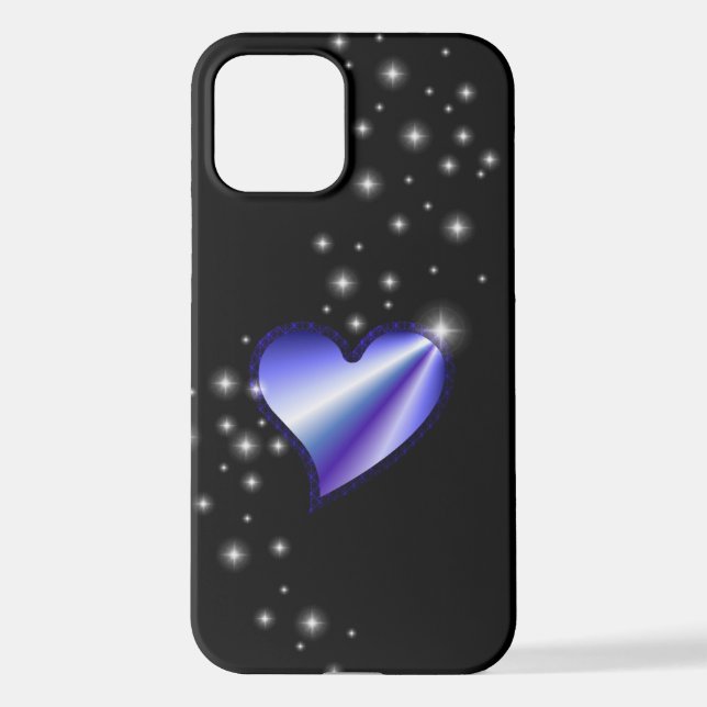 Purple Rainbow Heart with Stars on black iPhone Case (Back)