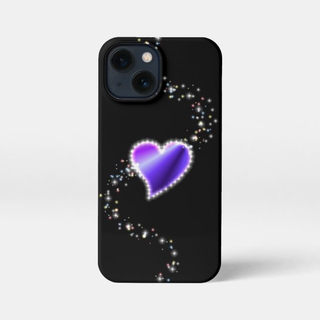 Purple Rainbow Heart with Stars on black iPhone Case (Back)