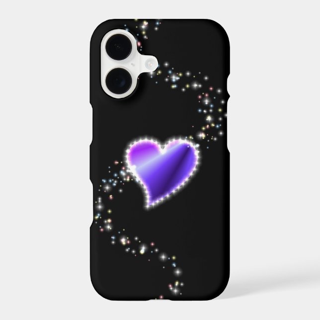 Purple Rainbow Heart with Stars on black iPhone Case (Back)