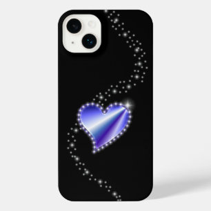 Purple Rainbow Heart with Stars on black iPhone 14 Plus Case