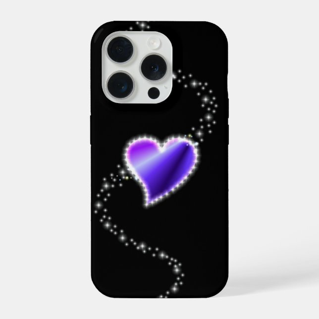 Purple Rainbow Heart with Stars on black iPhone Case (Back)