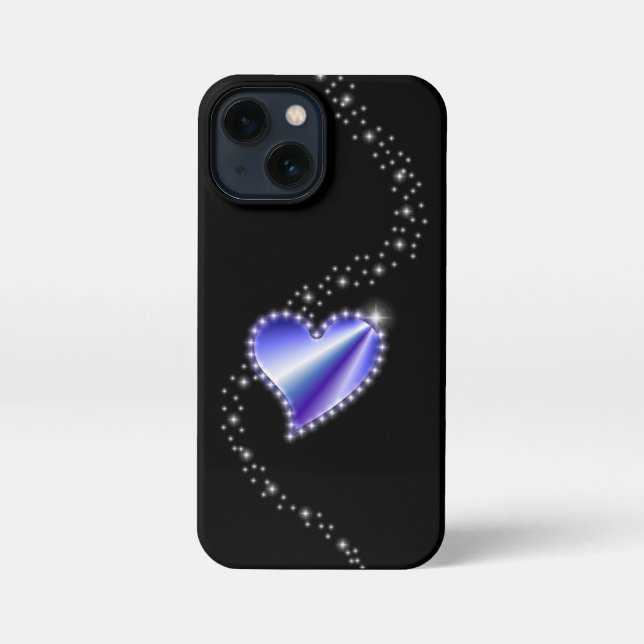Purple Rainbow Heart with Stars on black iPhone Case (Back)