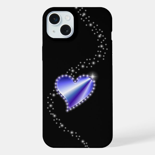 Purple Rainbow Heart with Stars on black iPhone Case (Back)