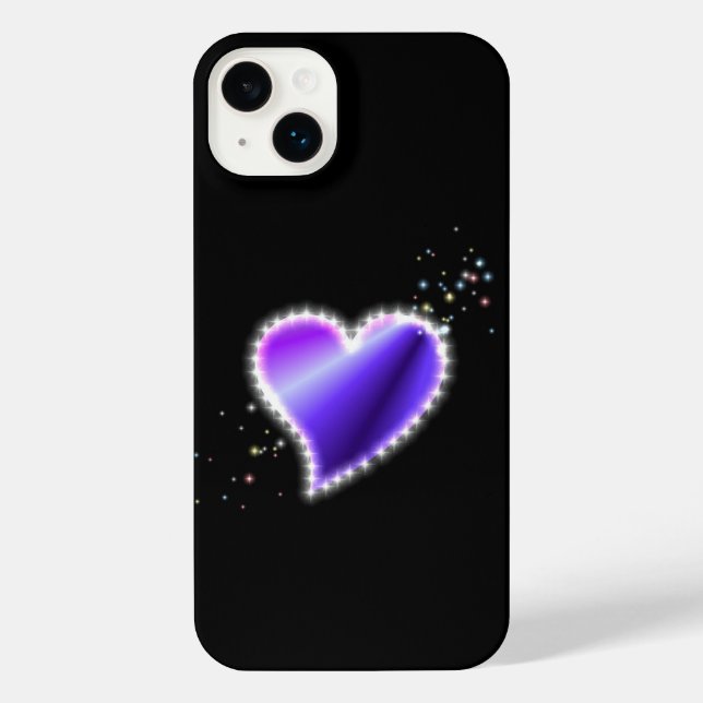 Purple Rainbow Heart with Stars on black iPhone Case (Back)