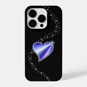 Purple Rainbow Heart with Stars on black iPhone 14 Pro Case