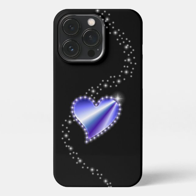 Purple Rainbow Heart with Stars on black iPhone Case (Back)