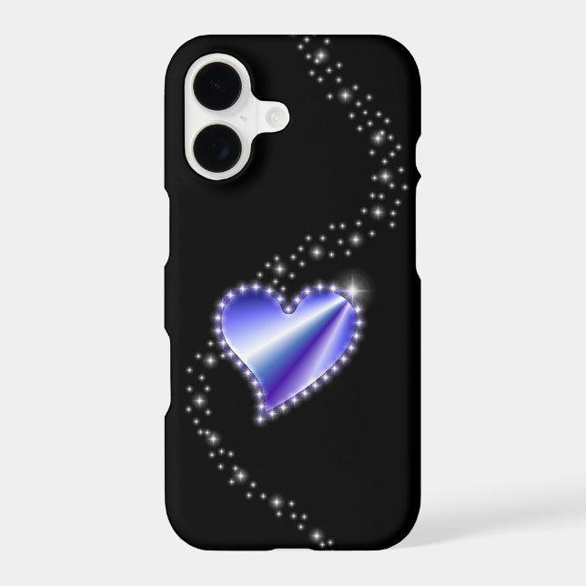 Purple Rainbow Heart with Stars on black iPhone Case (Back)