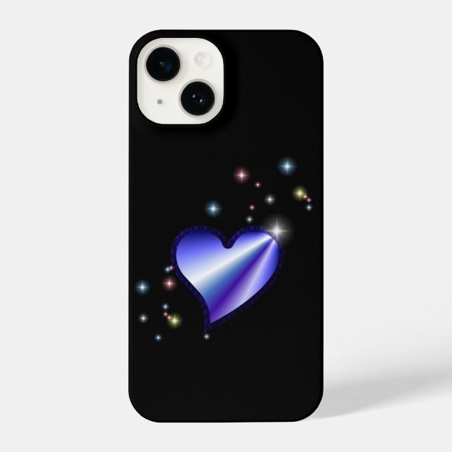 Purple Rainbow Heart with Stars on black iPhone Case (Back)