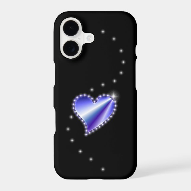 Purple Rainbow Heart with Stars on black iPhone Case (Back)