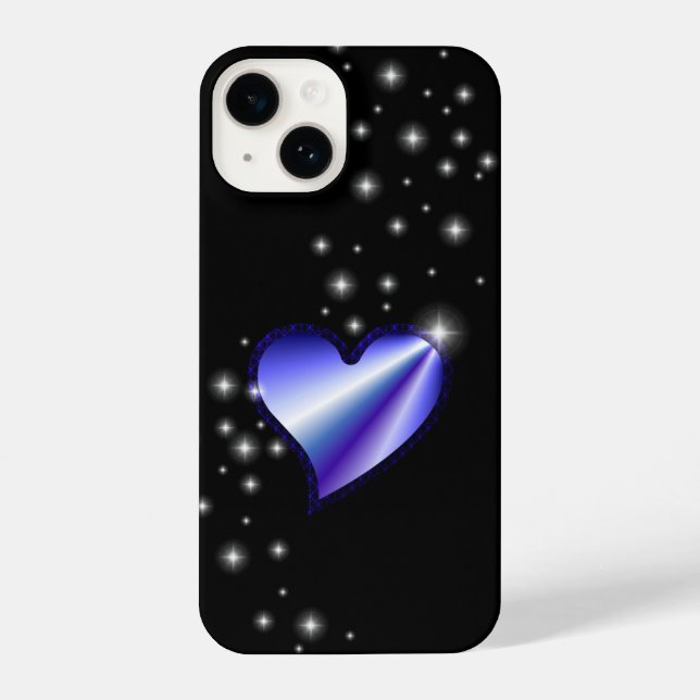 Purple Rainbow Heart with Stars on black iPhone Case (Back)