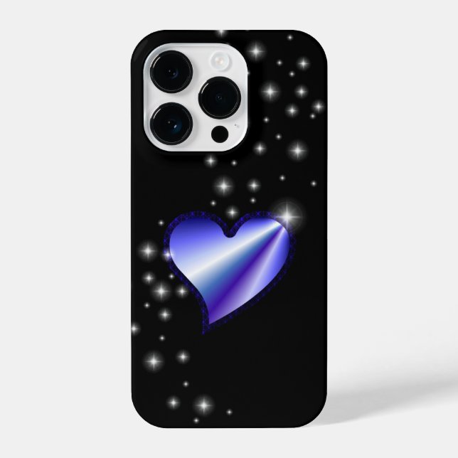Purple Rainbow Heart with Stars on black iPhone Case (Back)