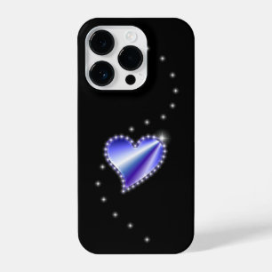 Purple Rainbow Heart with Stars on black iPhone 14 Pro Case