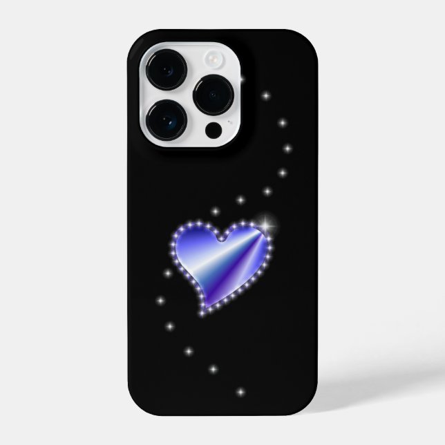Purple Rainbow Heart with Stars on black iPhone Case (Back)
