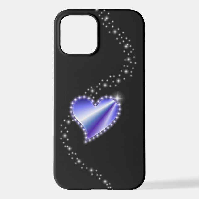 Purple Rainbow Heart with Stars on black iPhone Case (Back)