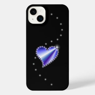 Purple Rainbow Heart with Stars on black iPhone 14 Plus Case