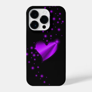 Purple Rainbow Heart with Stars on black iPhone 14 Pro Case