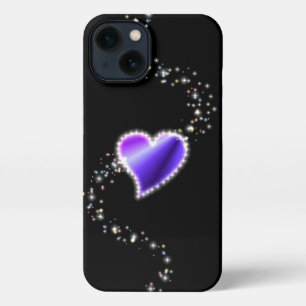 Purple Rainbow Heart with Stars on black iPhone 13 Case