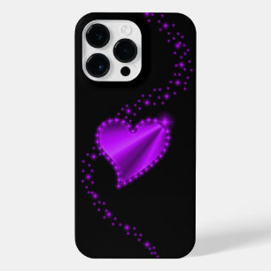 Purple Rainbow Heart with Stars on black iPhone 14 Pro Max Case