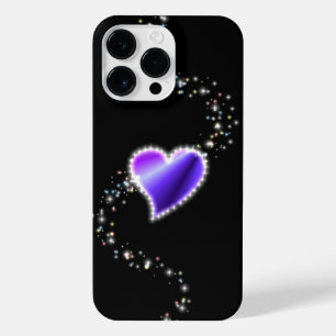 Purple Rainbow Heart with Stars on black iPhone 14 Pro Max Case