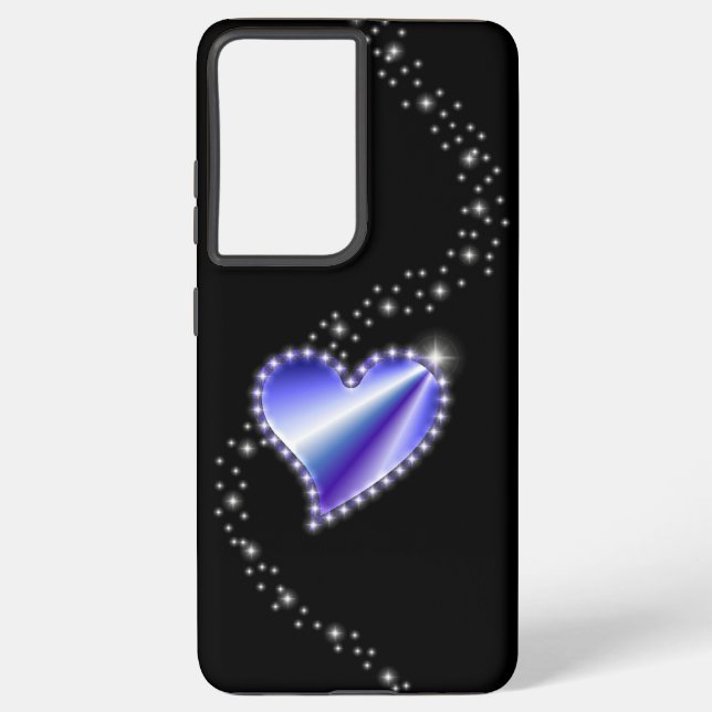 Purple Rainbow Heart with Stars on black Samsung Galaxy S21+ Case (Back)