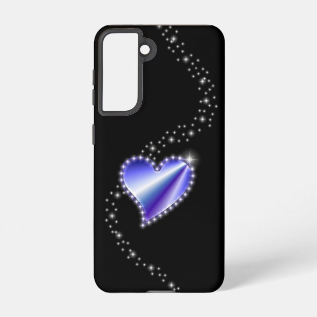 Purple Rainbow Heart with Stars on black Samsung Galaxy S21 Case (Back)