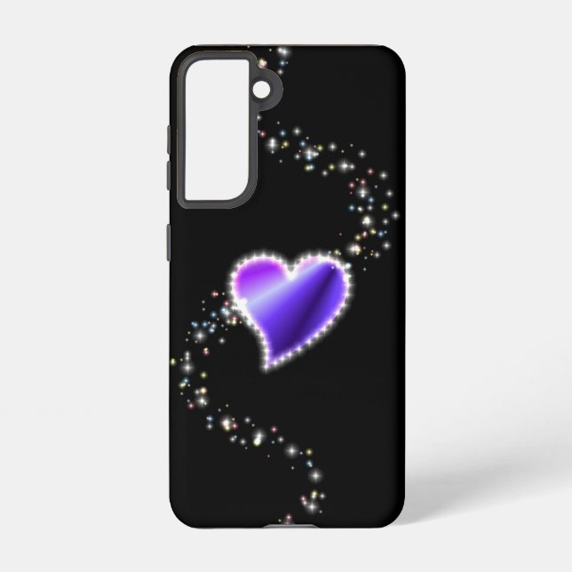 Purple Rainbow Heart with Stars on black Samsung Galaxy S21 Case (Back)