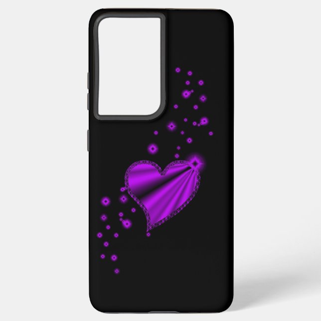 Purple Rainbow Heart with Stars on black Samsung Galaxy S21 Ultra Case (Back)