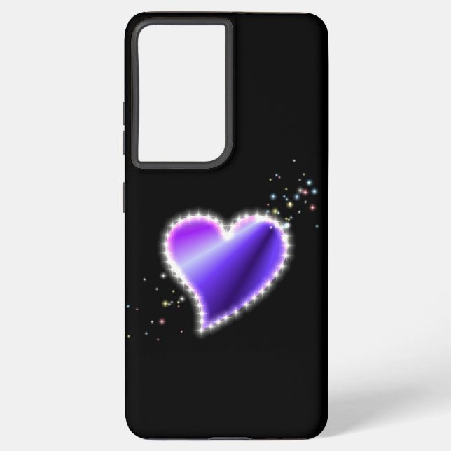 Purple Rainbow Heart with Stars on black Samsung Galaxy S21 Ultra Case (Back)